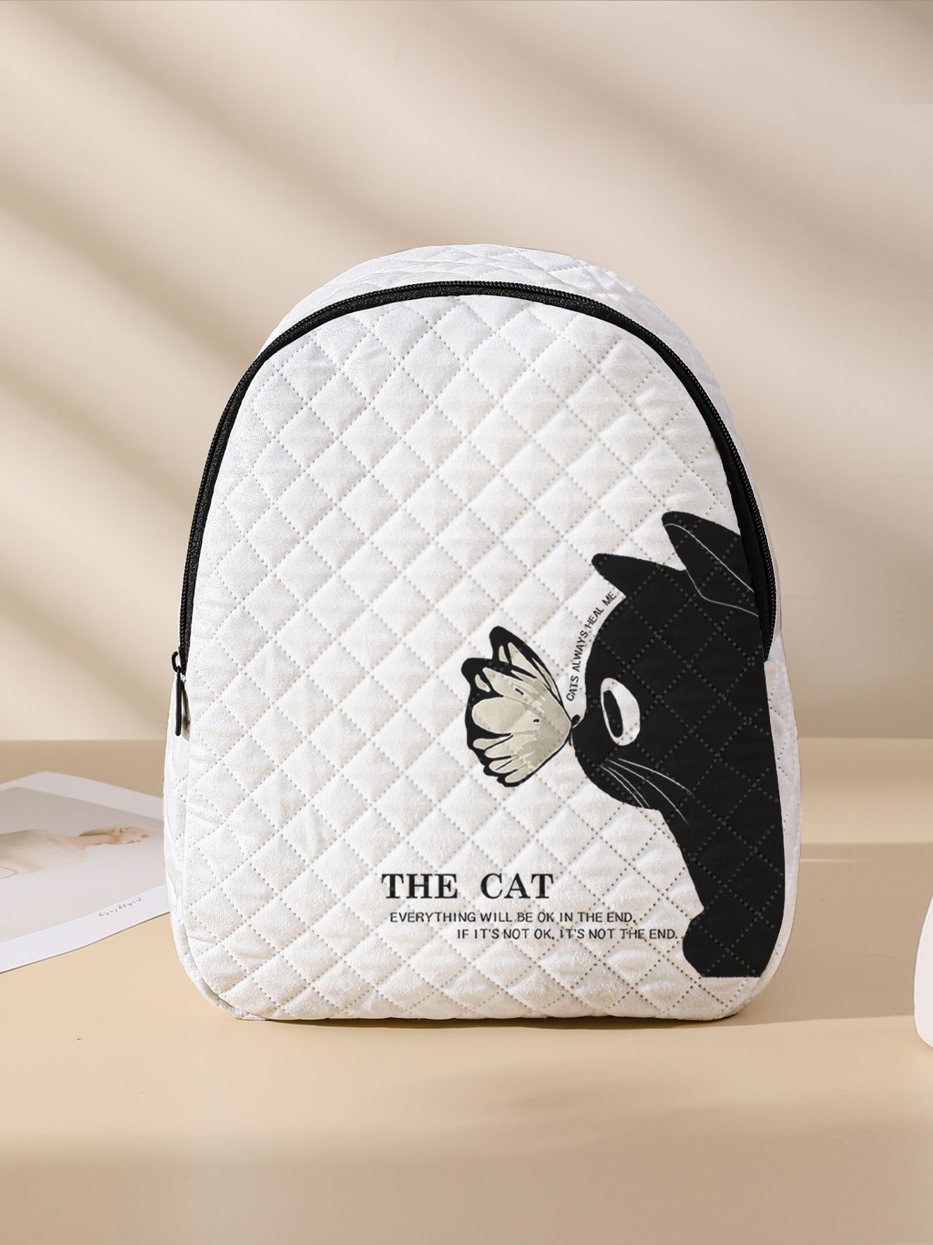 검은 고양이 나비 프린트 누빔 컴팩트 백팩, 야외, 여 - Mini Backpack Purse 리뷰 및 가격